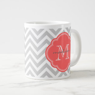 Zickzack Monogramm für Grau und Korallen Jumbo-Tasse