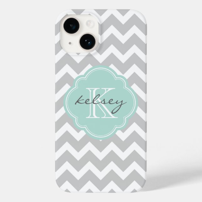 Zickzack Monogramm für Grau und Minze Case-Mate iPhone Hülle (Rückseite)