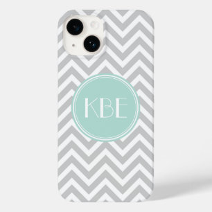 Zickzack Monogramm für Grau und Minze Case-Mate iPhone 14 Hülle
