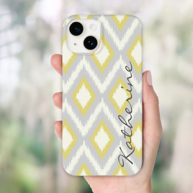 Zickzack Monogramm für graue und gelbe Tribal-Ikat Case-Mate iPhone Hülle (Von Creator hochgeladen)