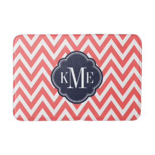 Zickzack Monogramm für Korallen und Navy Badematte