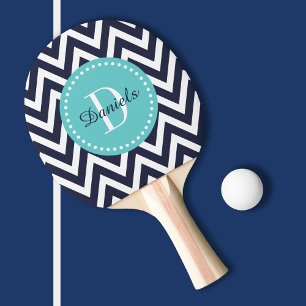 Zickzack Monogramm für Navy und Türkis Tischtennis Schläger