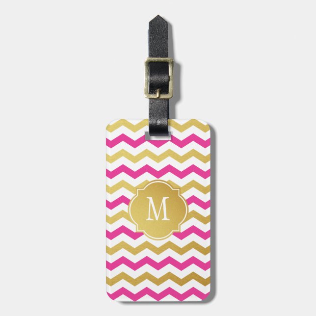 Zickzack Monogramm-Gepäckanhänger für Gold und Ros Gepäckanhänger (Vorderseite vertikal)