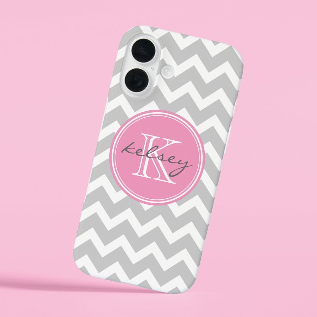 Zickzack Monogramm, grau und rosa Case-Mate iPhone Hülle (Von Creator hochgeladen)