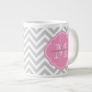 Zickzack Monogramm, grau und rosa Jumbo-Tasse