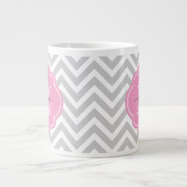 Zickzack Monogramm, grau und rosa Jumbo-Tasse