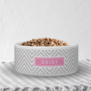 Zickzack Monogramm, grau und rosa Napf