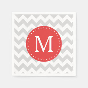 Zickzack Monogramm, grau und rot Serviette