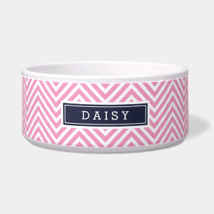 Zickzack Monogramm in Rosa und Navy Blau Napf