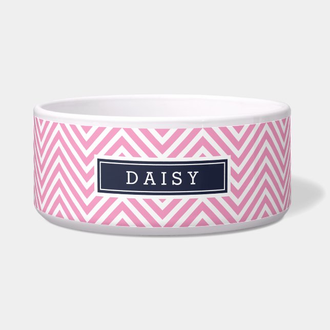 Zickzack Monogramm in Rosa und Navy Blau Napf (Vorderseite)