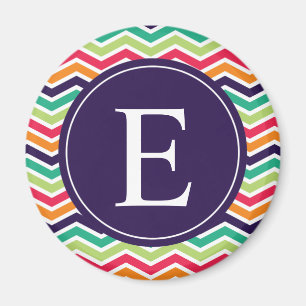 Zickzack Monogramm Lila grünes Rosa Orange Magnet