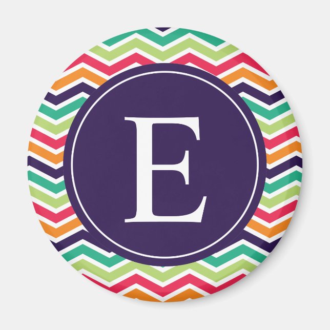 Zickzack Monogramm Lila grünes Rosa Orange Magnet (Vorne)