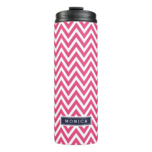 Zickzack Monogramm Navy Blue/Pink Thermosbecher