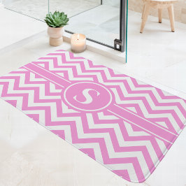Zickzack Monogramm, rosa und weiß Badematte