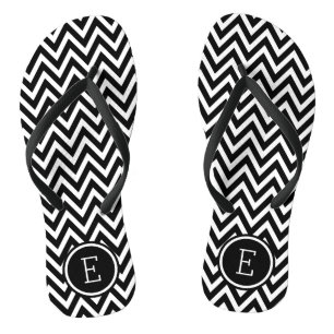 Zickzack Monogramm Schwarz/Weiß Flip Flops