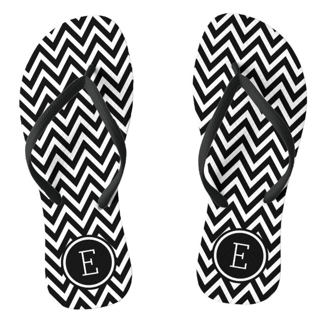 Zickzack Monogramm Schwarz/Weiß Flip Flops (Fußbett)