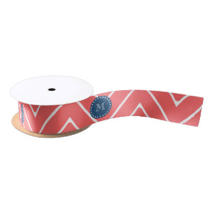 Zickzack Muster 2A Monogram Coral, Navy Blue Satinband