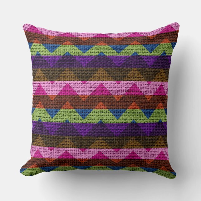 Zickzack Muster Burlap Rustic Jute #4 Kissen (Vorderseite)