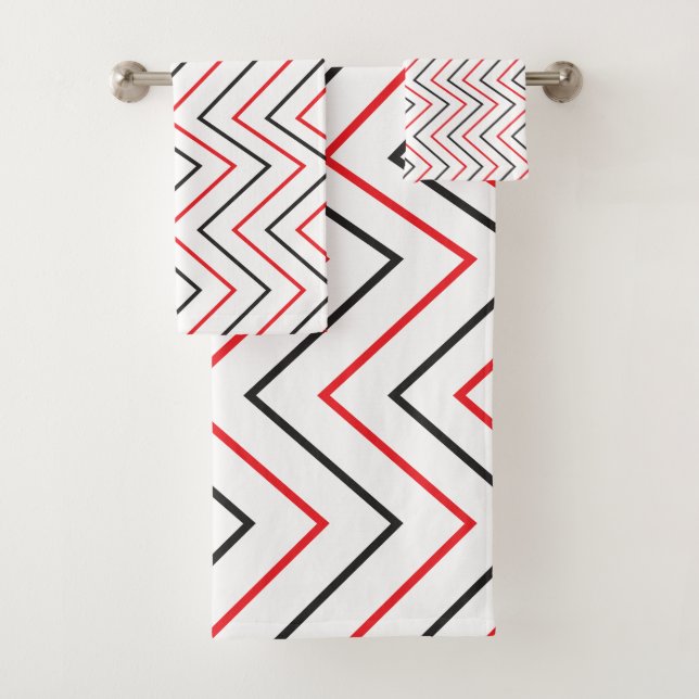 Zickzack Muster eines schwarzen roten vertikalen S Badhandtuch Set (Insitu)
