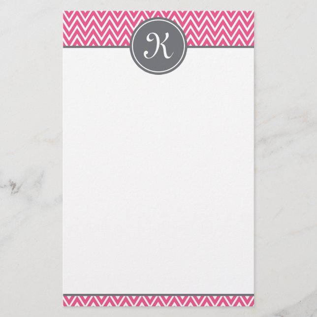 Zickzack Muster Grau-Monogramm Briefpapier (Vorderseite)