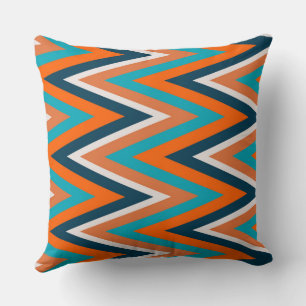 Zickzack Muster in Blau und Orange Kissen