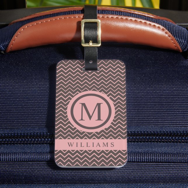 Zickzack Muster in braun rosa Pfirsichfarben Gepäckanhänger (Vorderseite Insitu 2)