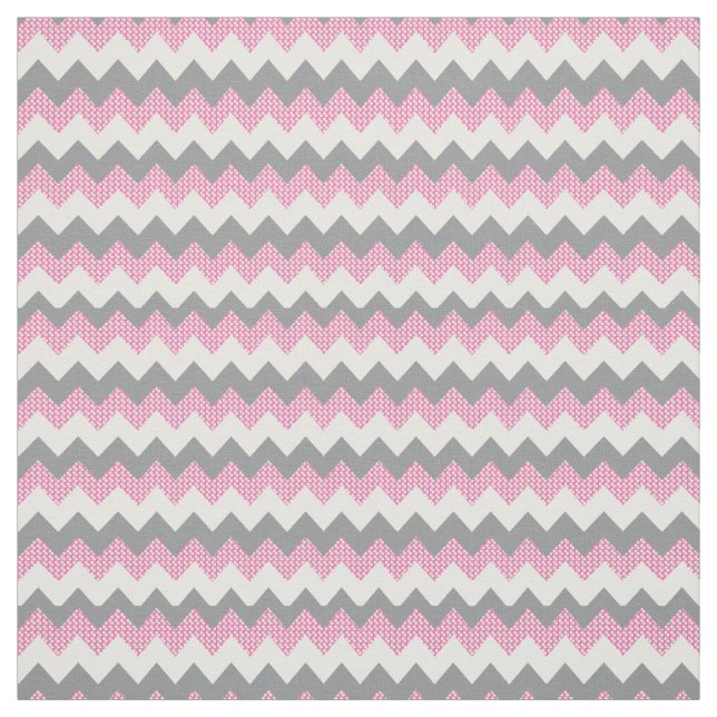 Zickzack Muster in Rosa, Weiß und Grau Stoff (Muster)