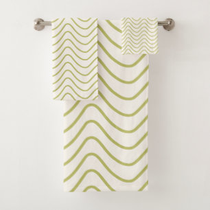 Zickzack Muster Lime Green auf Cream White Zigzag Badhandtuch Set