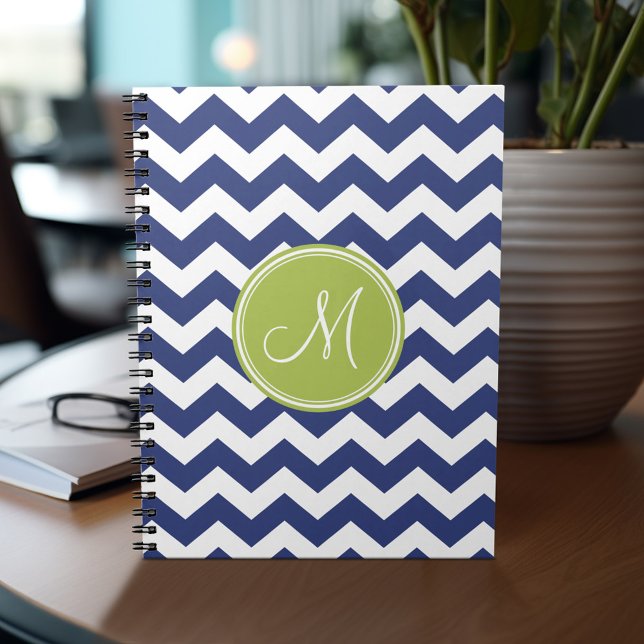Zickzack Muster mit Monogram - Navy Limon Notizblock (Personalized notebook - add your name or other text)