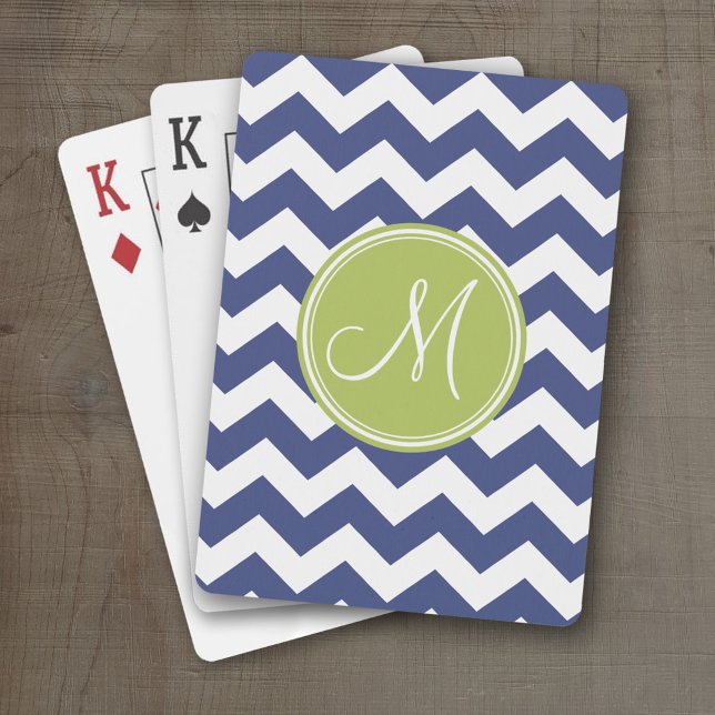 Zickzack Muster mit Monogram - Navy Limon Spielkarten (Personalized Playing Cards)
