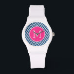 Zickzack Muster mit Monogram - Navy Magenta Armbanduhr<br><div class="desc">Ein beliebtes Design mit einem Bereich zum Hinzufügen von Initialen. Trendige Farben und Muster für Ihr Handy. Wenn Sie die Monogramme anpassen müssen,  klicken Sie auf die Schaltfläche Anpassen und nehmen Sie Änderungen vor.</div>