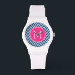 Zickzack Muster mit Monogram - Navy Magenta Armbanduhr<br><div class="desc">Ein beliebtes Design mit einem Bereich zum Hinzufügen von Initialen. Trendige Farben und Muster für Ihr Handy. Wenn Sie die Monogramme anpassen müssen,  klicken Sie auf die Schaltfläche Anpassen und nehmen Sie Änderungen vor.</div>