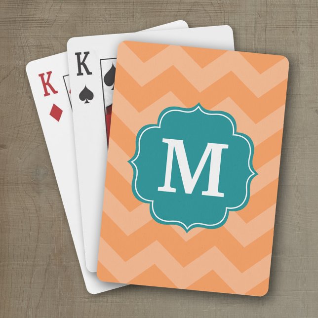 Zickzack Muster mit Monogramm - Aquamarin Blau und Spielkarten (Personalized playing cards with an area for text such as a name or monogram)