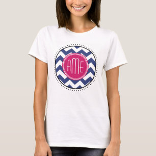 Zickzack Muster mit Monogramm - Marine-Magenta T-Shirt