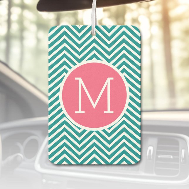 Zickzack Muster mit Monogramm - Rosa Aquamarin Autolufterfrischer (Custom Air Freshener)