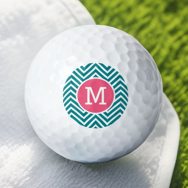 Zickzack Muster mit Monogramm - Rosa Aquamarin Golfball (Custom Golf Balls)