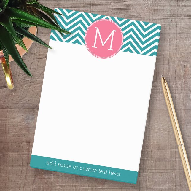 Zickzack Muster mit Monogramm - Rosa Aquamarin Post-it Klebezettel (Personalized Post-it Notes - add your name and other social media contact information)