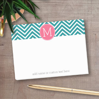Zickzack Muster mit Monogramm - Rosa Aquamarin Post-it Klebezettel