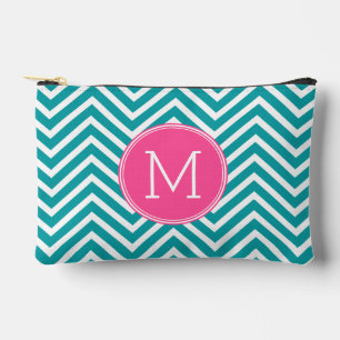 Zickzack Muster mit Monogramm - Rosa Aquamarin Zubehörtasche