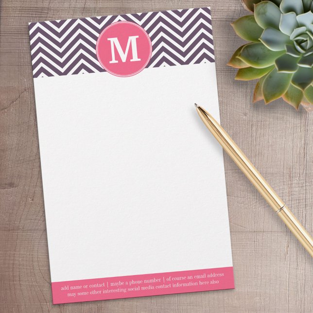 Zickzack Muster mit Monogramm - Rosa Lila Briefpapier (Personalized Stationery)