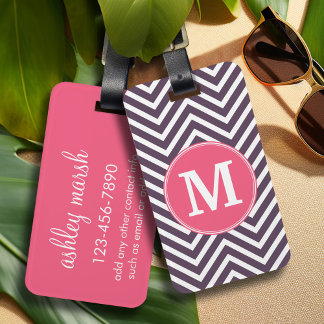 Zickzack Muster mit Monogramm - Rosa Lila Gepäckanhänger