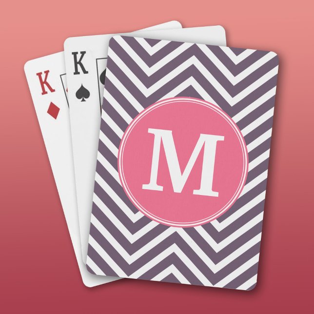 Zickzack Muster mit Monogramm - Rosa Lila Spielkarten (Custom Playing Cards)
