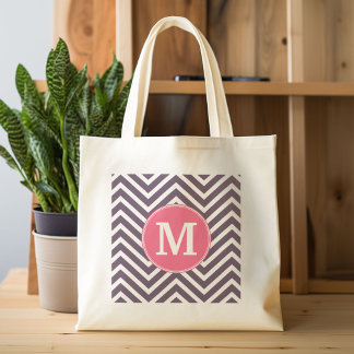 Zickzack Muster mit Monogramm - Rosa Lila Tragetasche