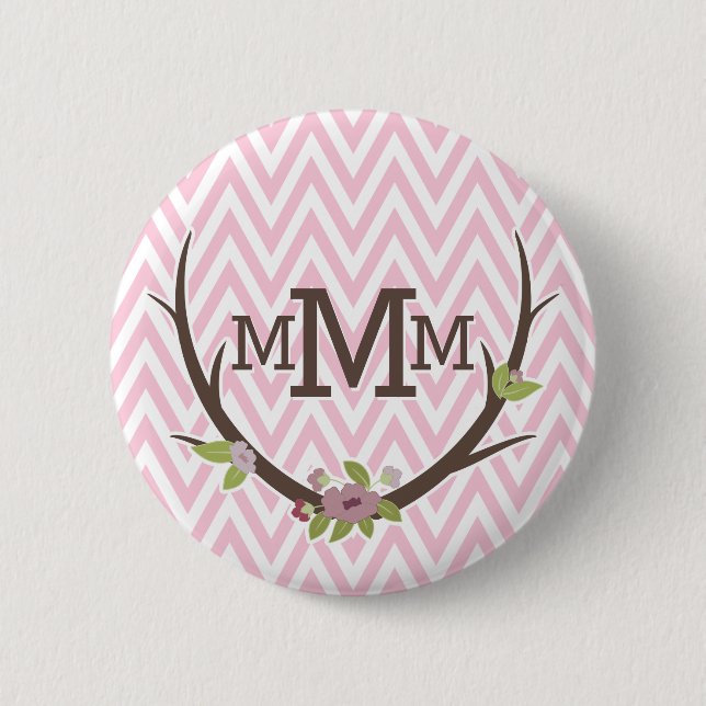 Zickzack Muster-Monogramm für die Blumenzweige Ros Button (Vorderseite)