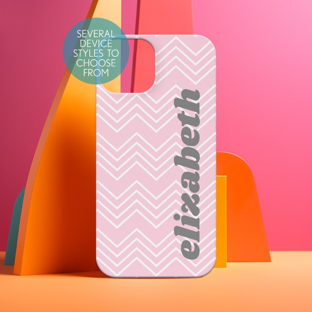Zickzack Muster - rosa, funkelnde Skriptbezeichnun iPhone 15 Hülle (Personalized Phone Case - Pick Your Device Style and Customize the Design)