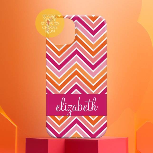 Zickzack Muster und Name in Pink und Orange Case-Mate iPhone Hülle (Personalized Phone Case - Many Device Styles to Choose From)