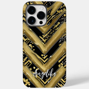 Zickzack Name Schwarz/Gold Personalisiert Case-Mate iPhone 14 Pro Max Hülle