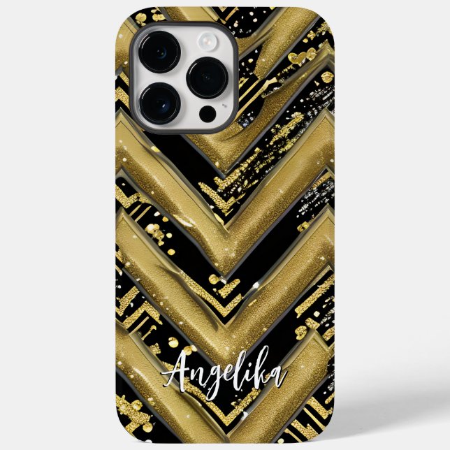 Zickzack Name Schwarz/Gold Personalisiert Case-Mate iPhone Hülle (Rückseite)