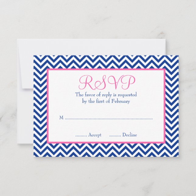 Zickzack Navy Blue Pink Bat Mitzvah UAWG RSVP Karte (Vorderseite)