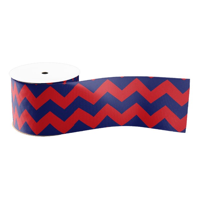 Zickzack (Navy Blue & Red) Grosgrain Ribbon Ripsband (Spule)